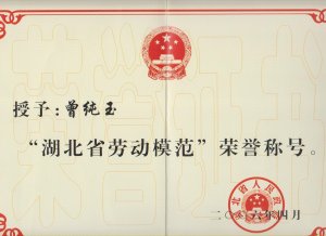 董事長(zhǎng)曾純玉獲“湖北省勞動(dòng)模范”榮譽(yù)稱號(hào)